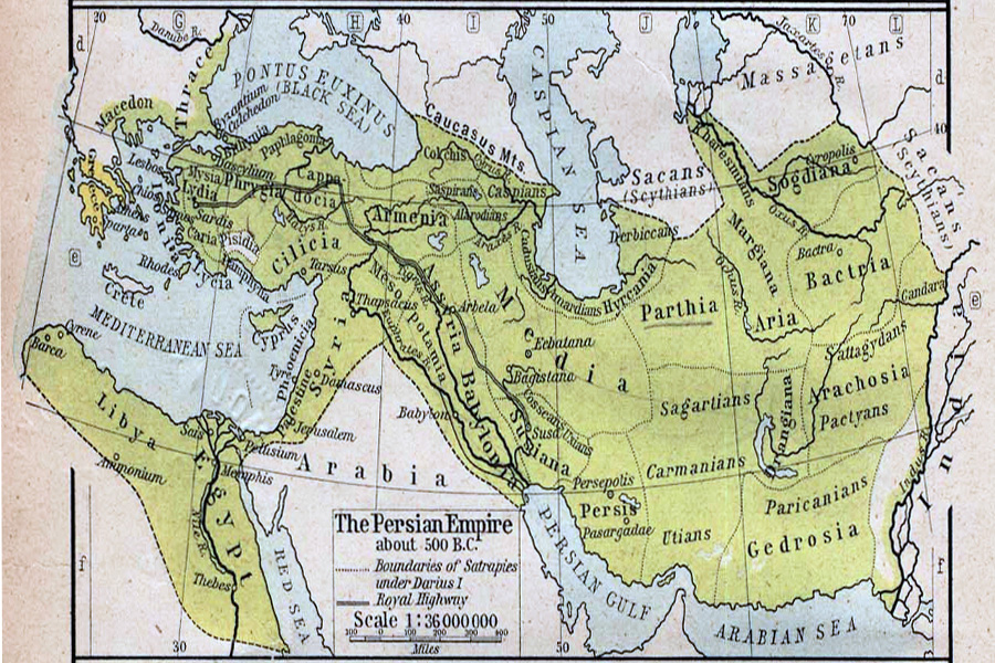 Map depicting the Achaemenid Persian empire in relation to the Persian Gulf. Map depicting the Achaemenid Persian empire in relation to the Persian Gulf.